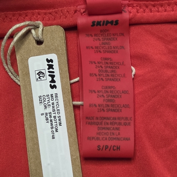 Skims Recycled Swim Mid Waist Bikini Bottom Panty Ruby Red Small NWT - Picture 6 of 7
